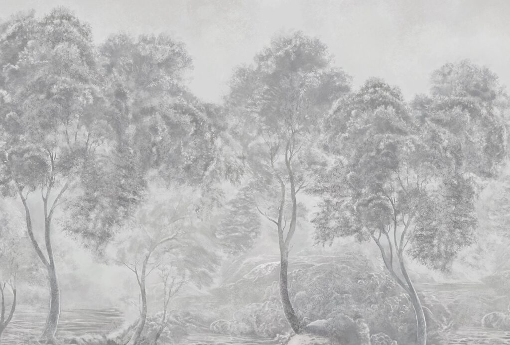 Group of trees in a foggy landscape