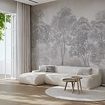 Papier peint Groupe d'arbres dans un paysage brumeux