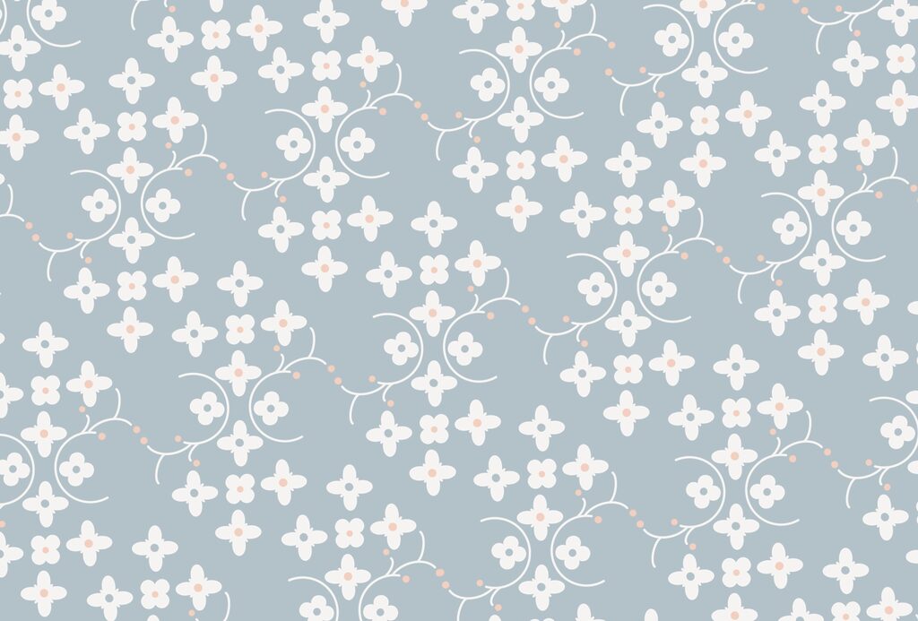 Motif de fleurs blanches et de points roses sur fond bleu Motif de fleurs blanches et de points roses sur fond bleu