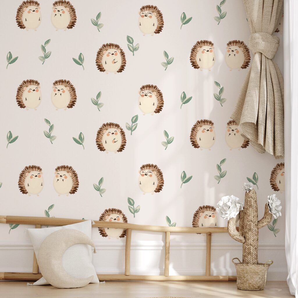 Motif de hérissons et de feuilles