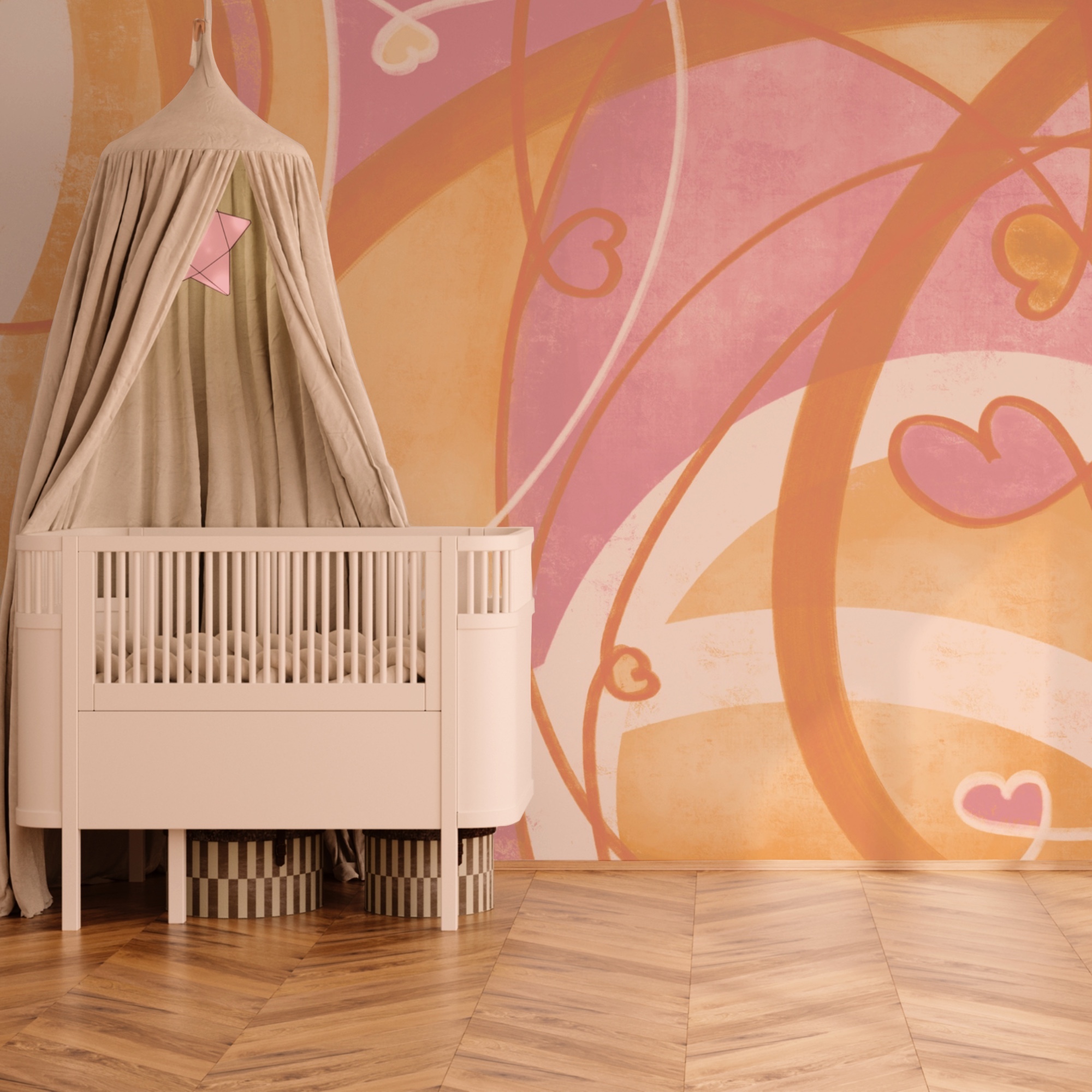 Tourbillons et cœurs roses et orange