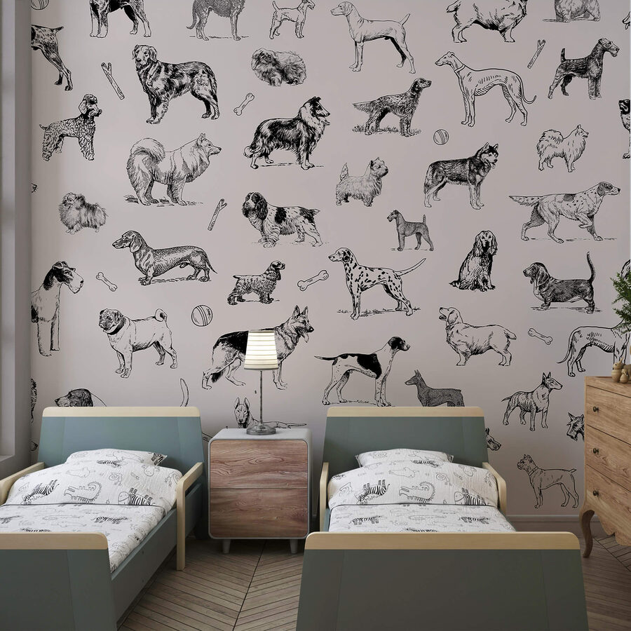 Groupe de chiens dans différentes poses
