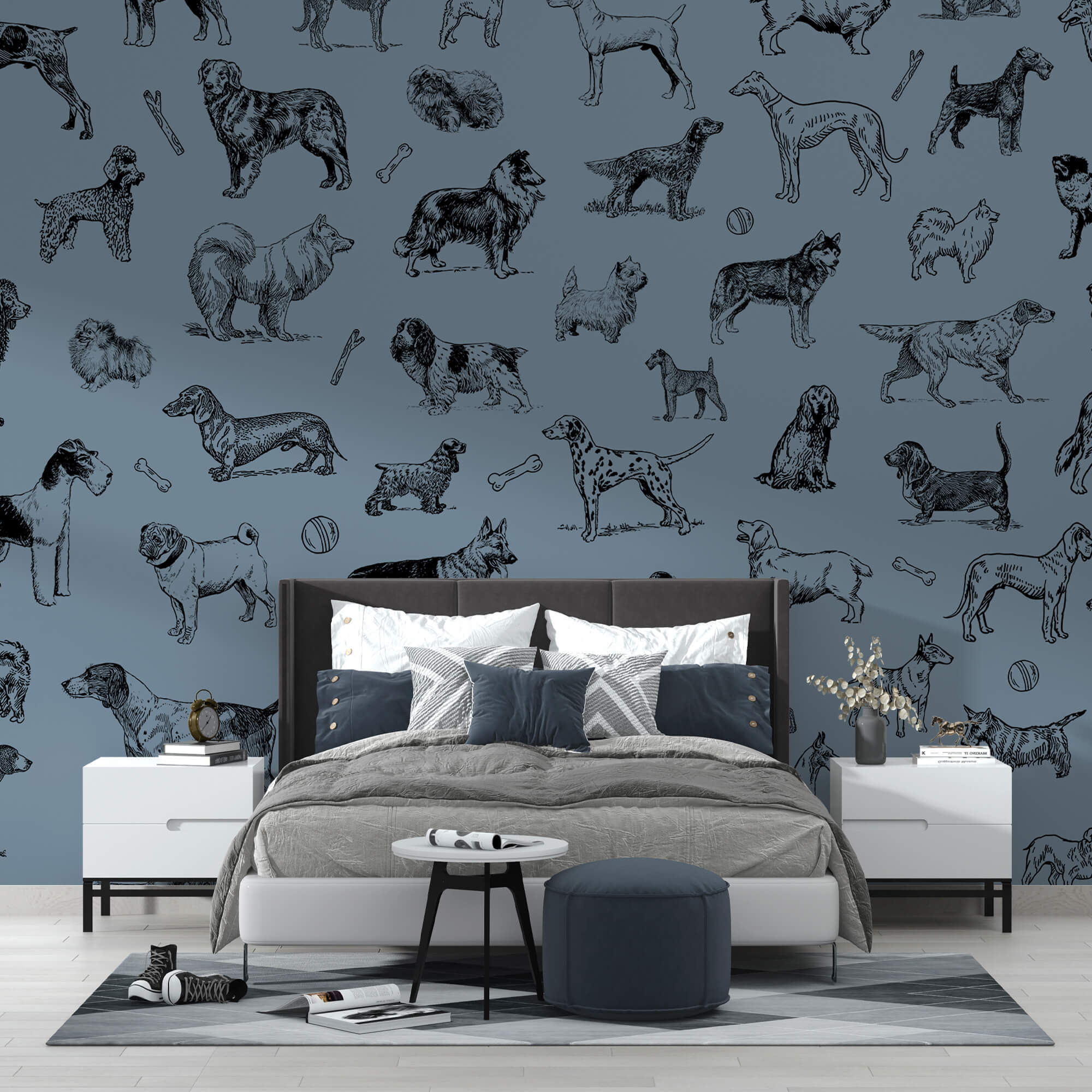 Groupe de chiens sur fond bleu