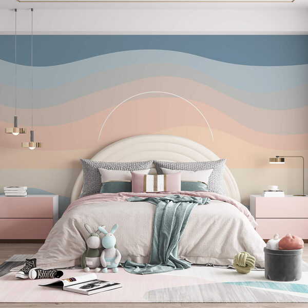 Vagues colorées avec un cercle blanc dans le ciel Papier peint Vagues colorées avec un cercle blanc dans le ciel