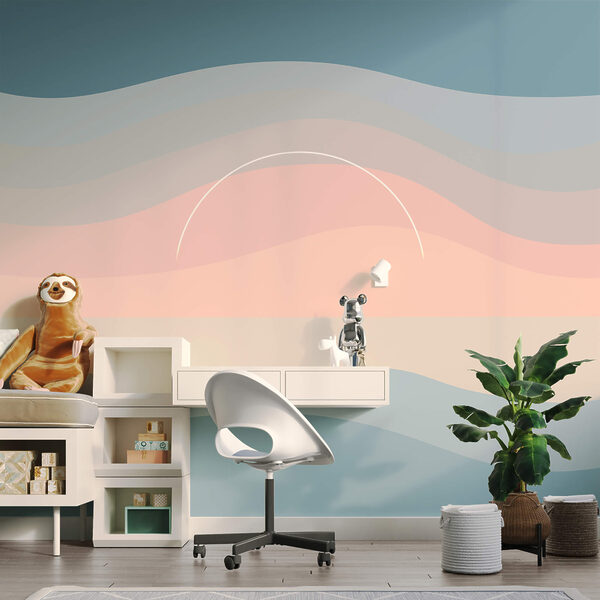 Vagues colorées avec un cercle blanc dans le ciel Vagues colorées avec un cercle blanc dans le ciel