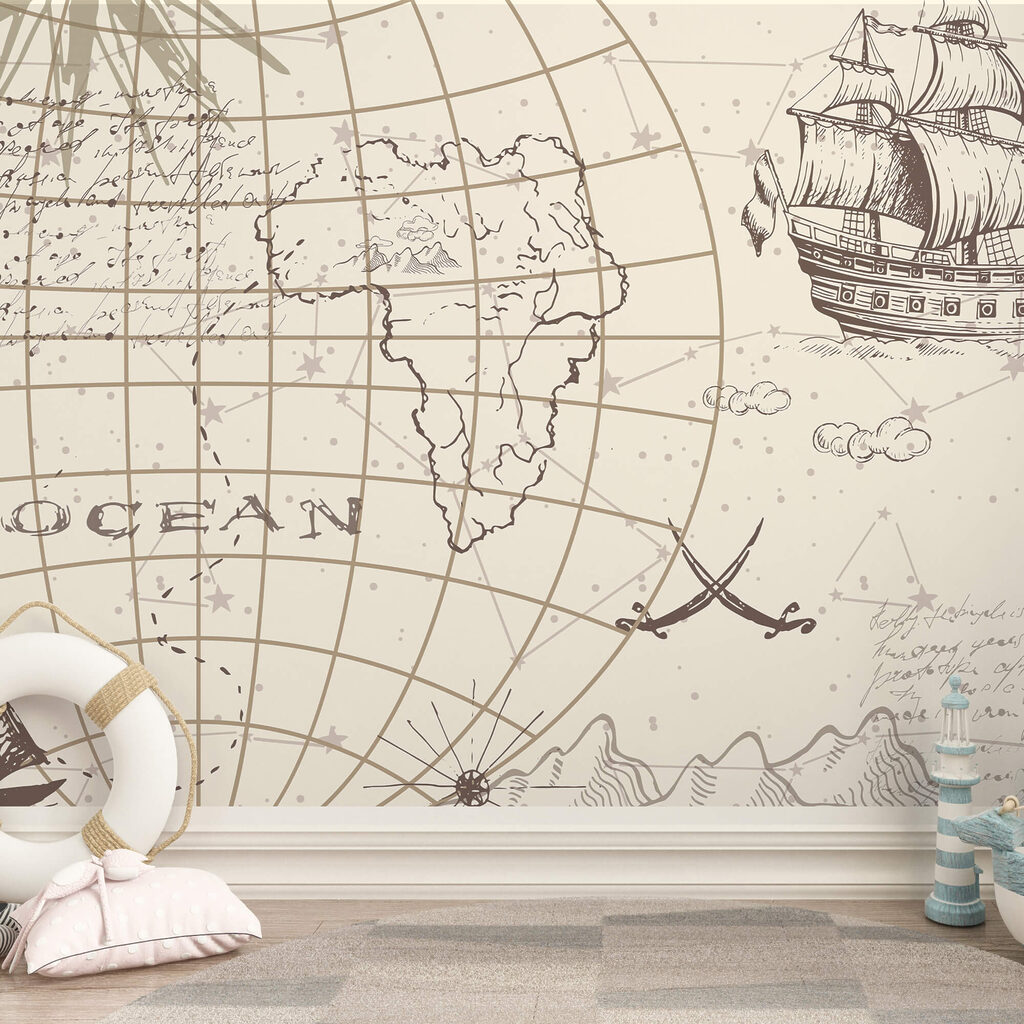Carte du monde et bateau Carte du monde et bateau