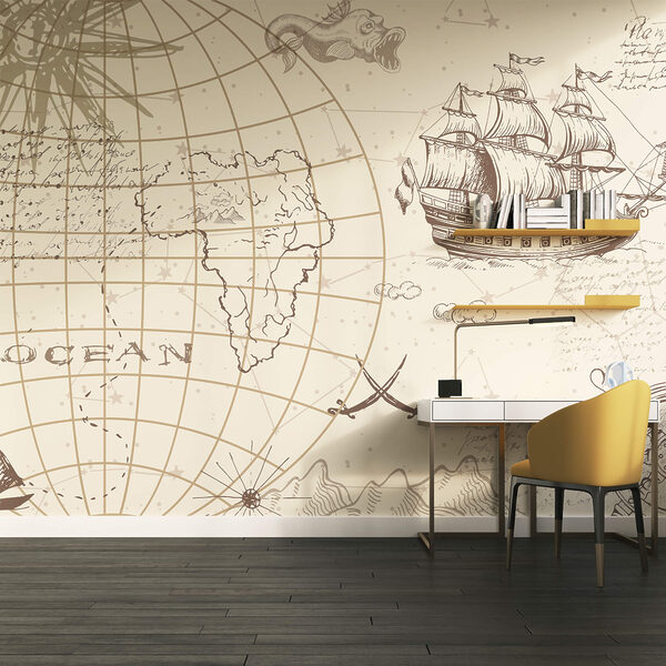 Carte du monde et bateau Carte du monde et bateau