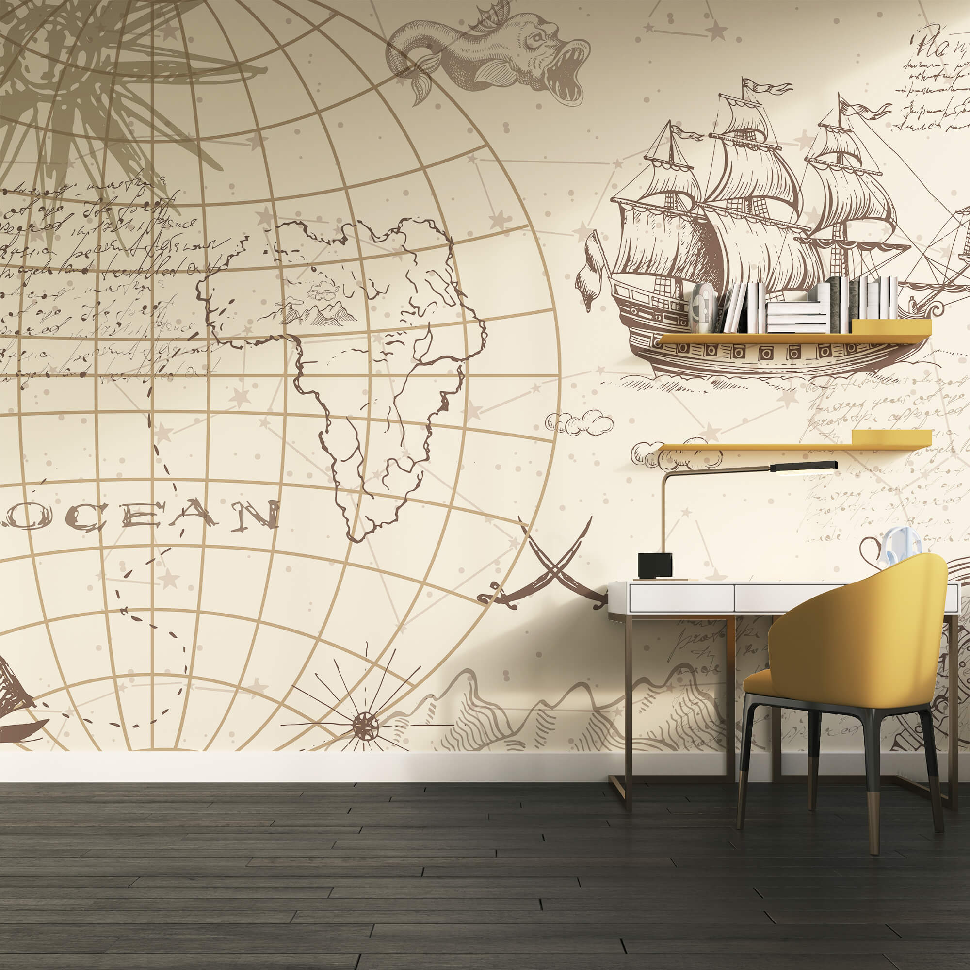 Carte du monde et bateau