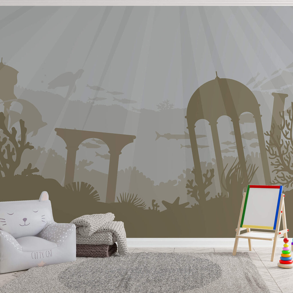 Silhouette d'un bâtiment sous l'eau