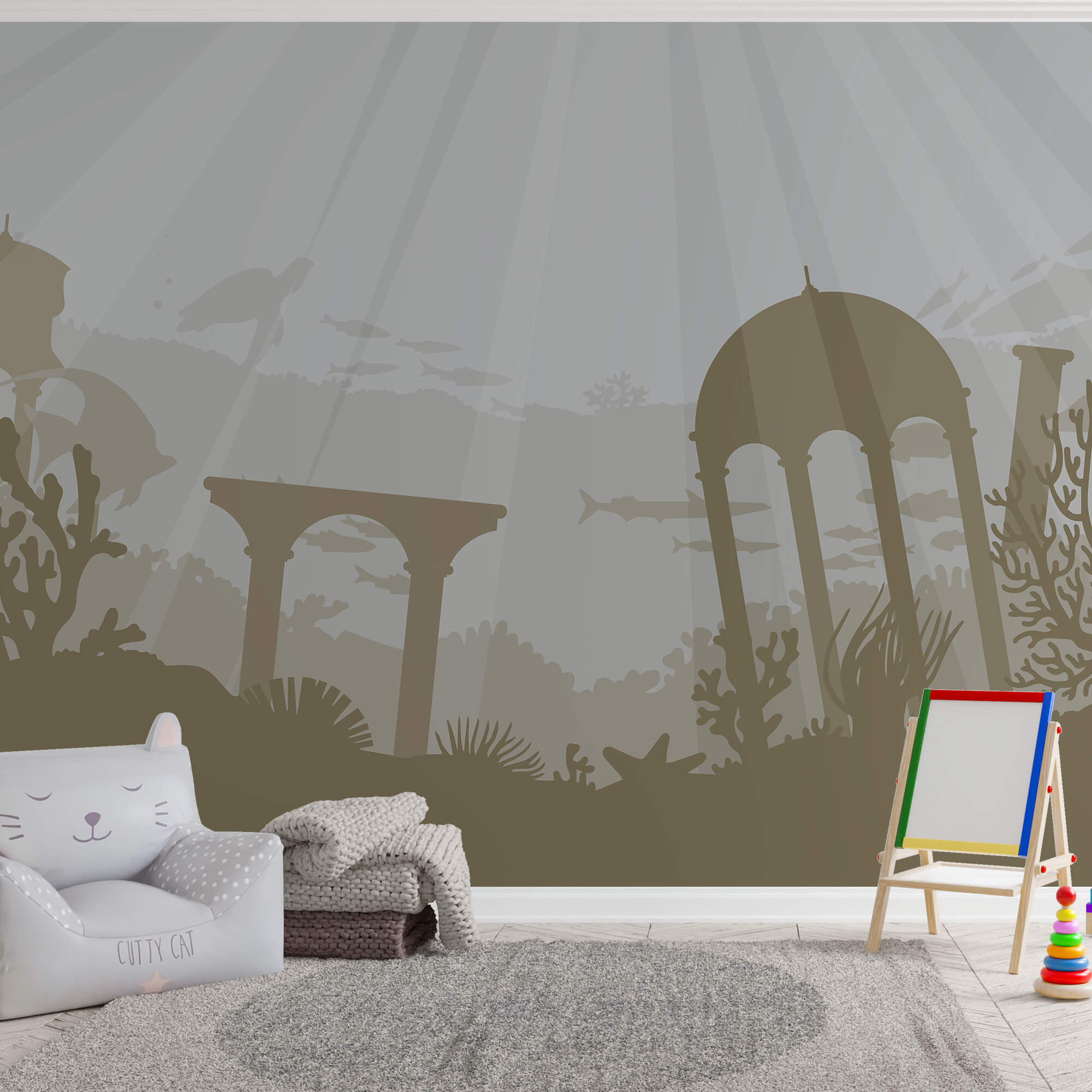 Silhouette d'un bâtiment sous l'eau