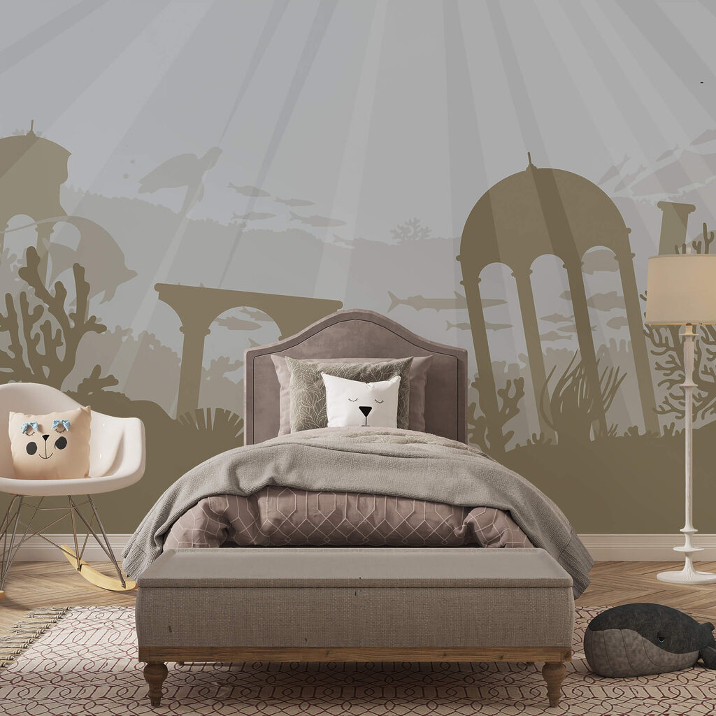 Silhouette d'un bâtiment sous l'eau