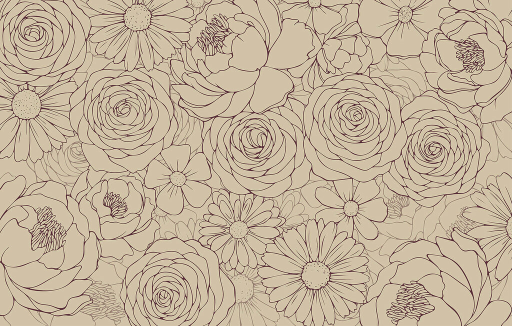 Peintures murales Motif floral dans des tons doux Peintures murales Motif floral dans des tons doux