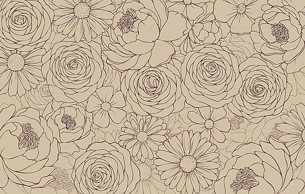 Peintures murales Motif floral dans des tons doux Peintures murales Motif floral dans des tons doux