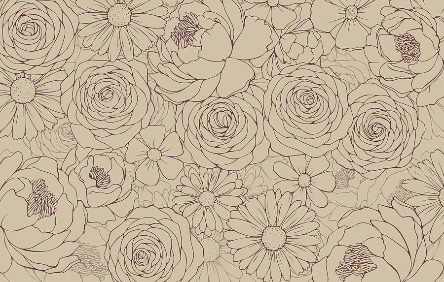 Peintures murales Motif floral dans des tons doux