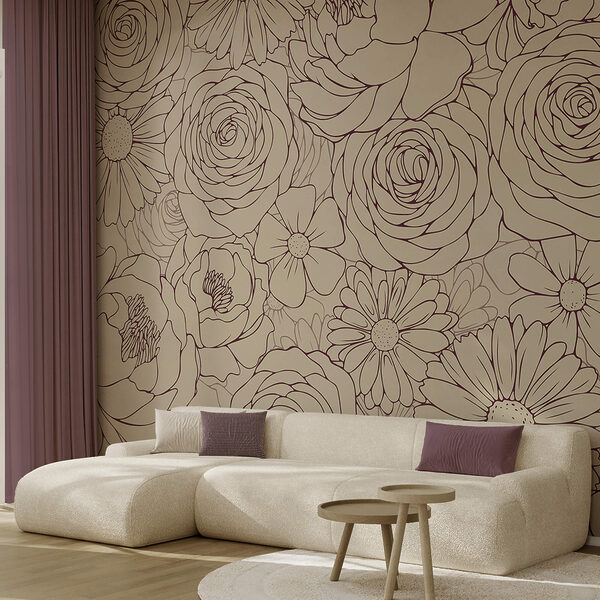 Peintures murales Motif floral dans des tons doux Peintures murales Motif floral dans des tons doux