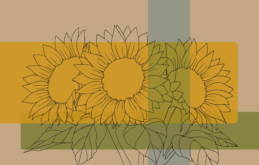 Peintures murales Groupe de tournesols avec feuilles