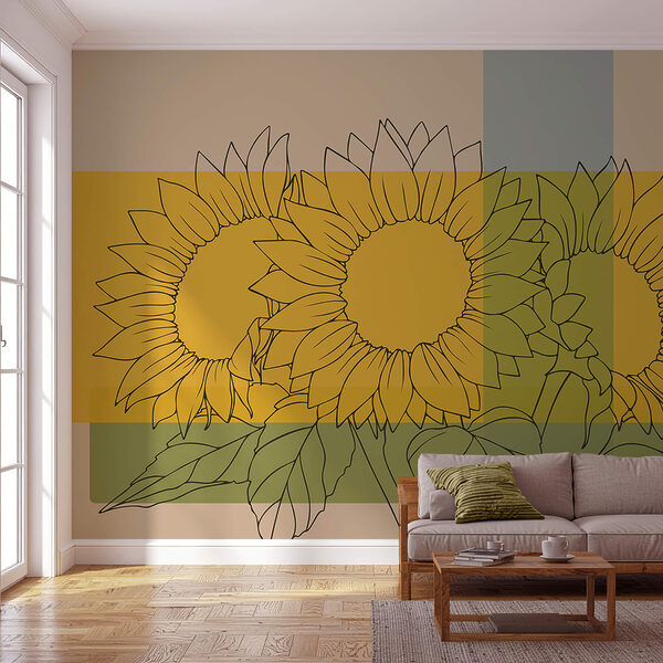 Peintures murales Groupe de tournesols avec feuilles Peintures murales Groupe de tournesols avec feuilles