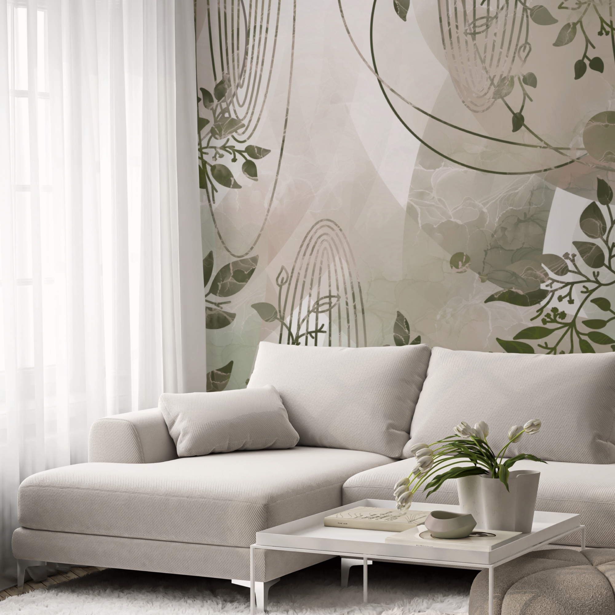 Motif abstrait d'inspiration naturelle dans les verts
