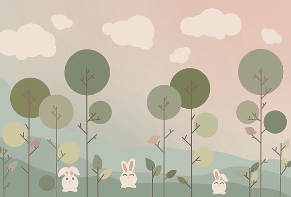 Groupe de lapins et d'arbres Groupe de lapins et d'arbres