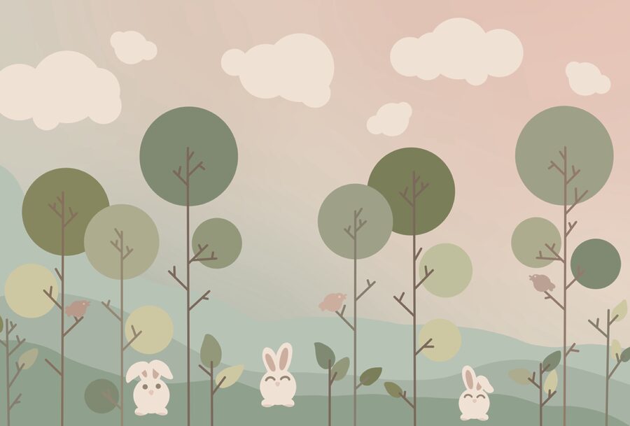 Groupe de lapins et d'arbres