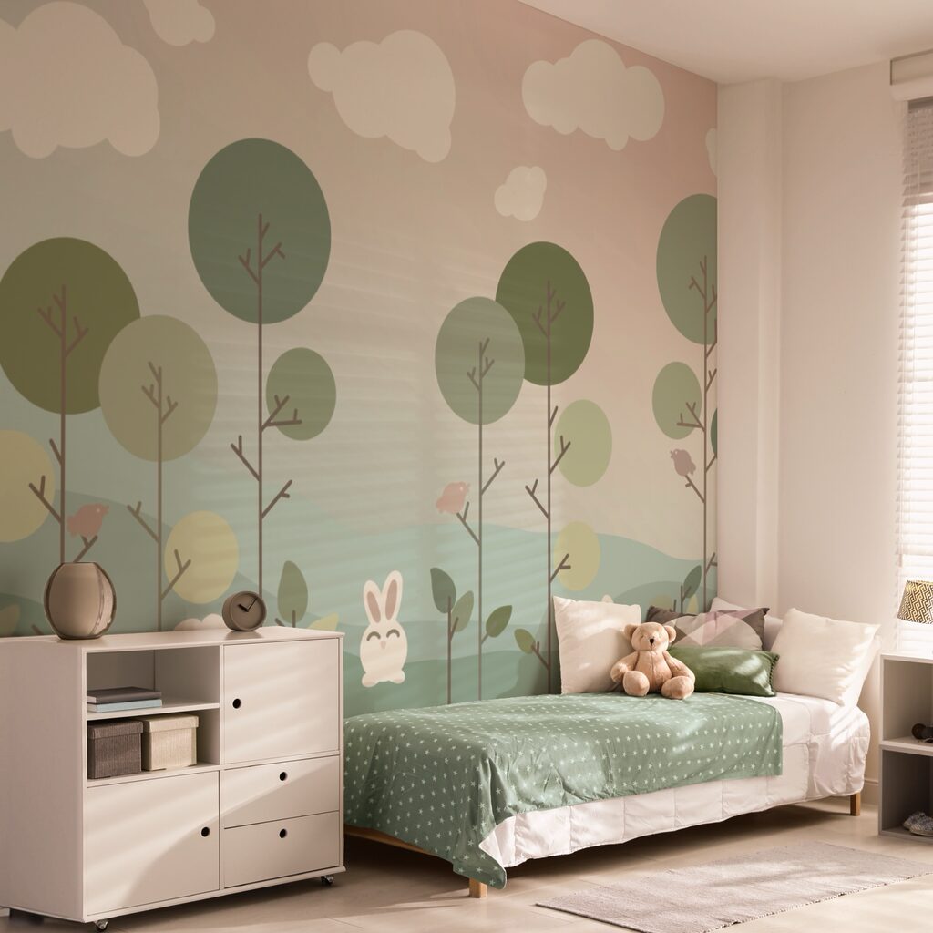 Groupe de lapins et d'arbres Groupe de lapins et d'arbres