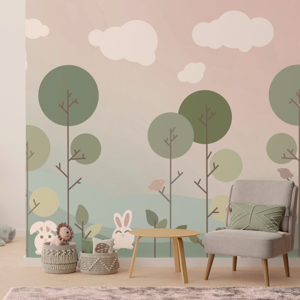 Groupe de lapins et d'arbres Groupe de lapins et d'arbres