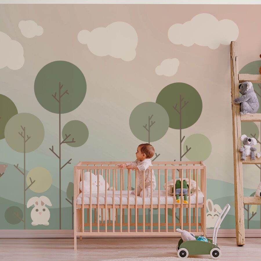 Groupe de lapins et d'arbres