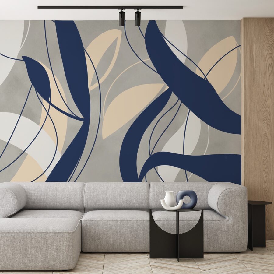 Tourbillons bleus et blancs sur fond gris