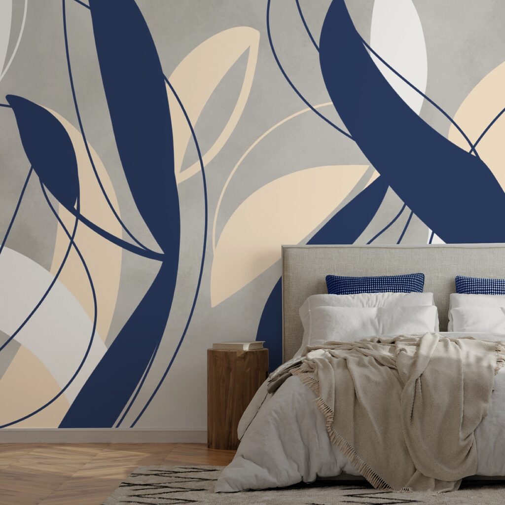 Tourbillons bleus et blancs sur fond gris