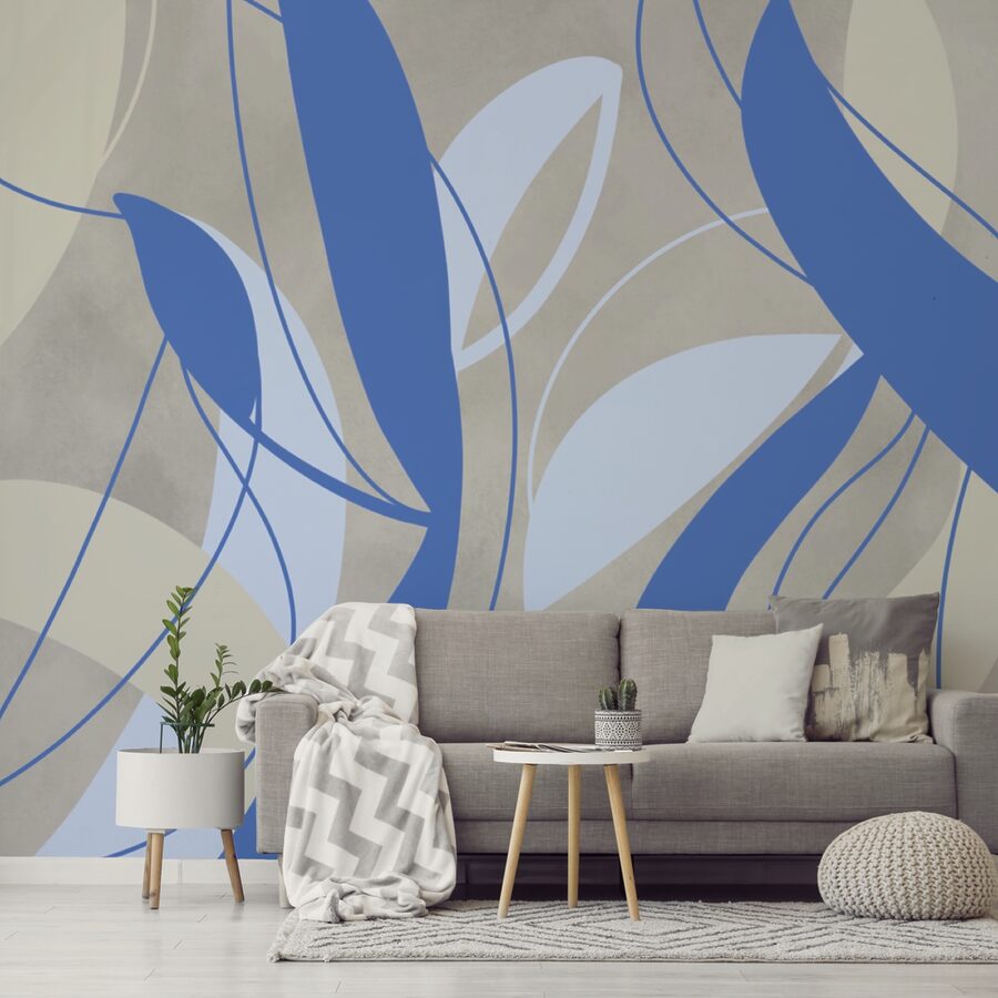 Tourbillons bleus et blancs sur fond gris