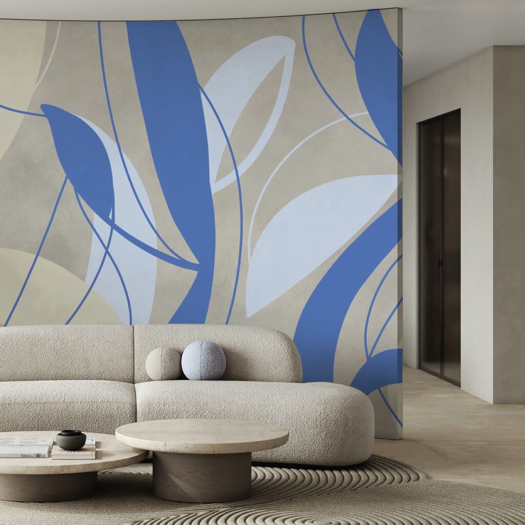 Tourbillons bleus et blancs sur fond gris