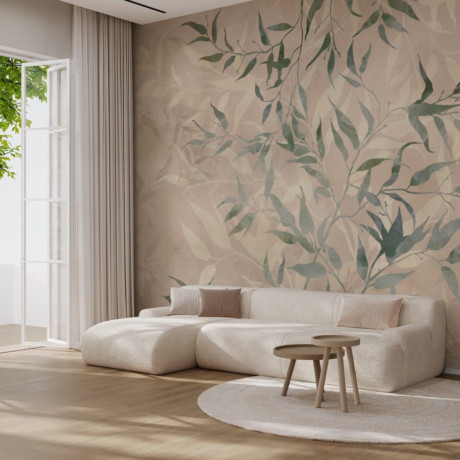 Motif de feuilles sur fond beige