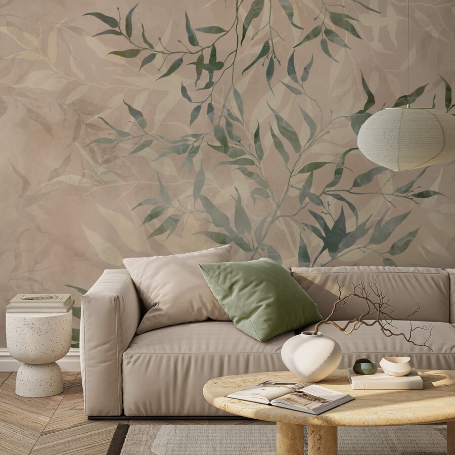 Motif de feuilles sur fond beige