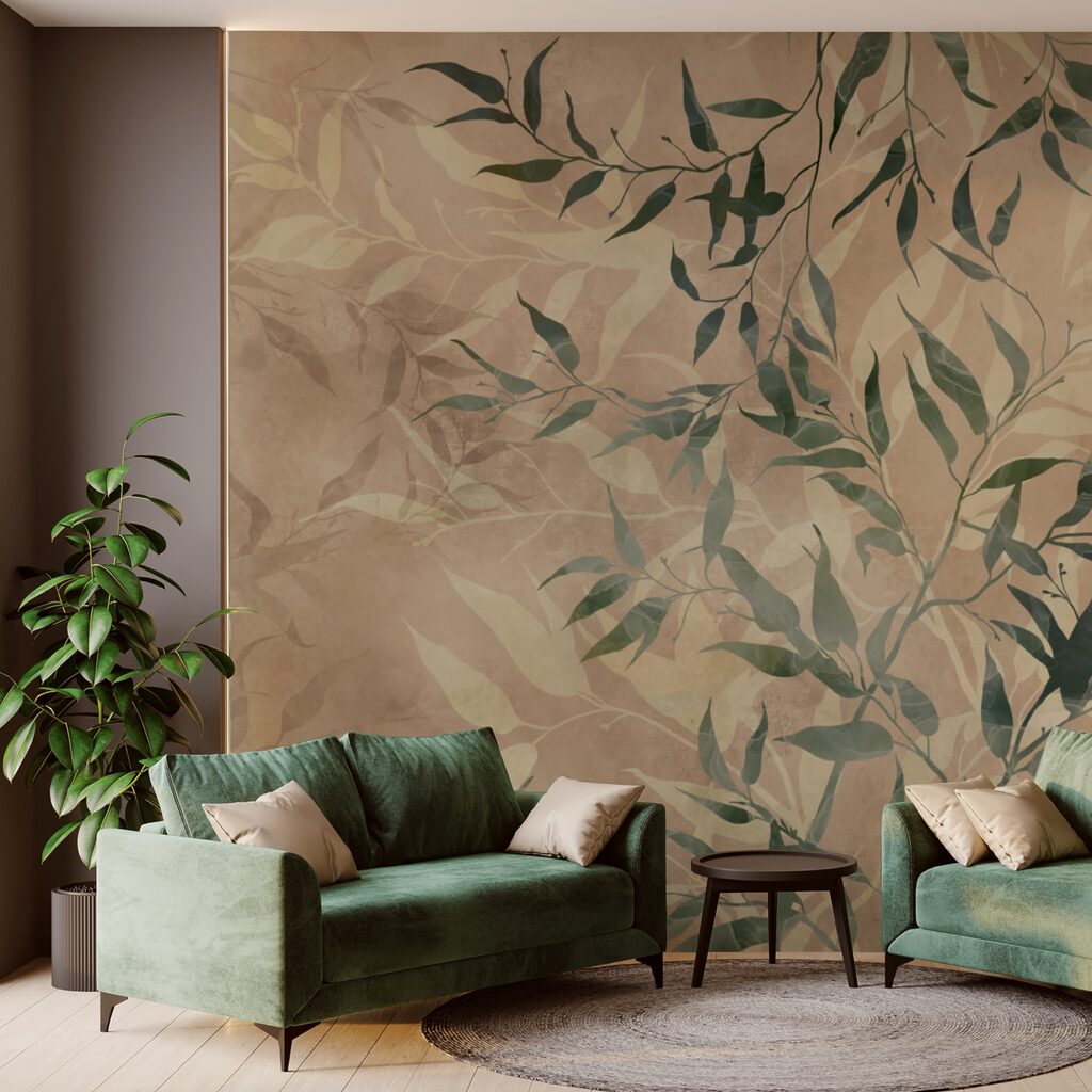 Feuillage naturel sur fond texturé