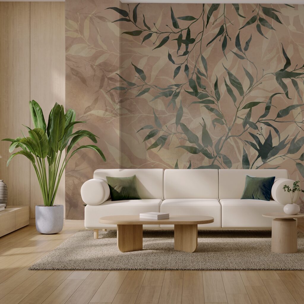 Feuillage naturel sur fond texturé