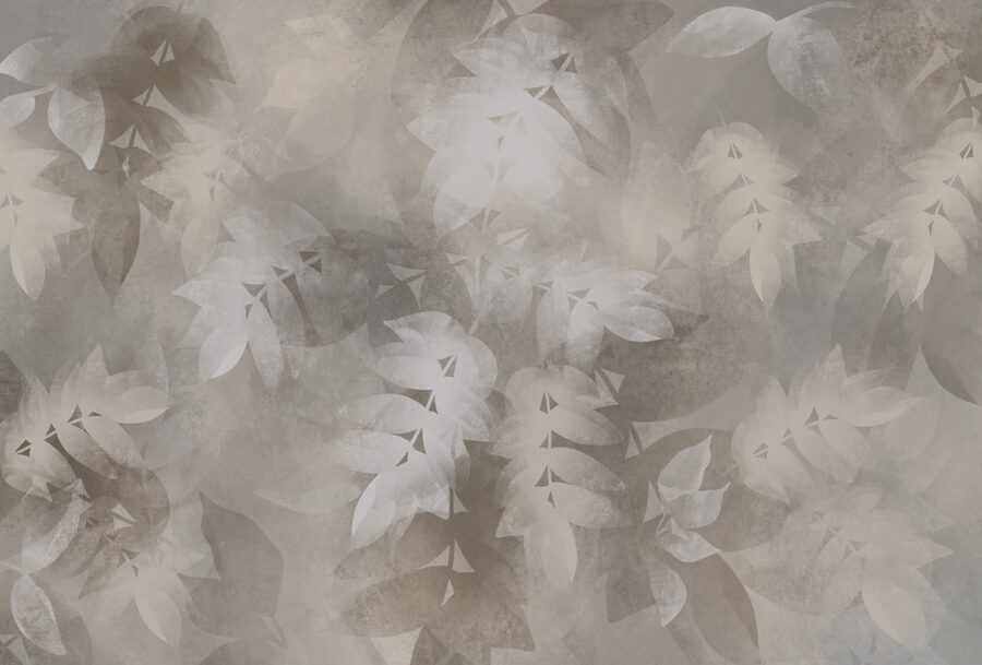 Fond gris et blanc avec des feuilles