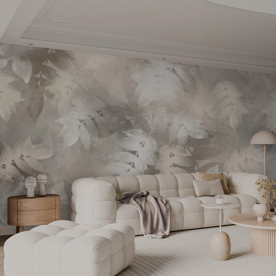 Fond gris et blanc avec des feuilles