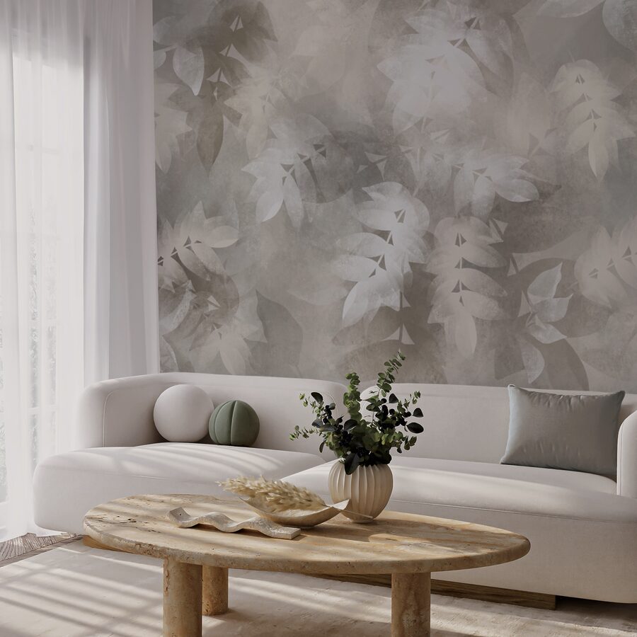 Fond gris et blanc avec des feuilles