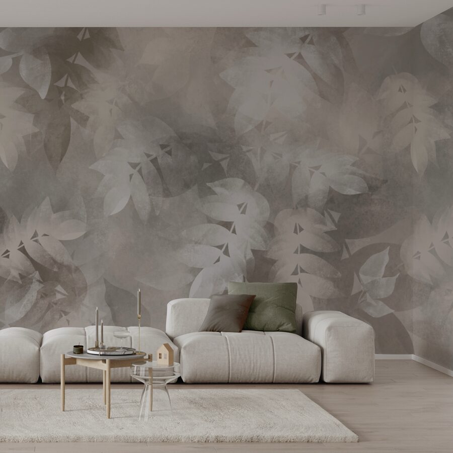 Fond gris et blanc avec des feuilles