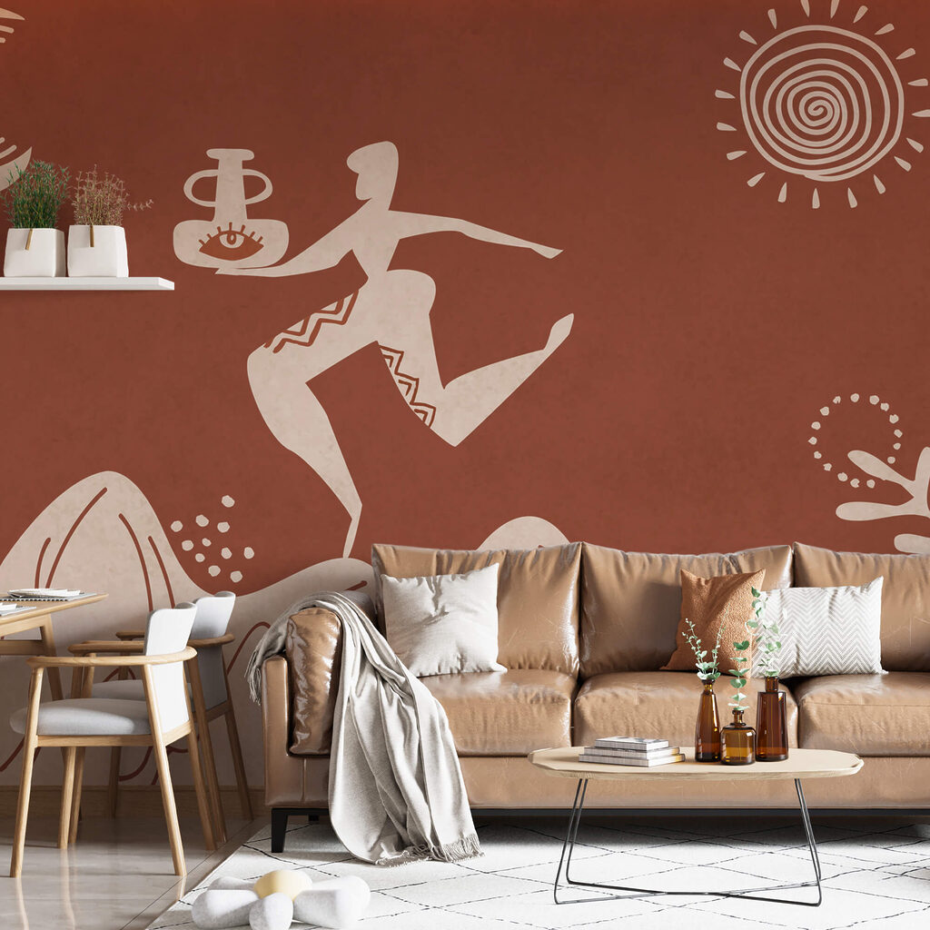 Dessin d'un homme tenant un pot et d'un pot sur une montagne