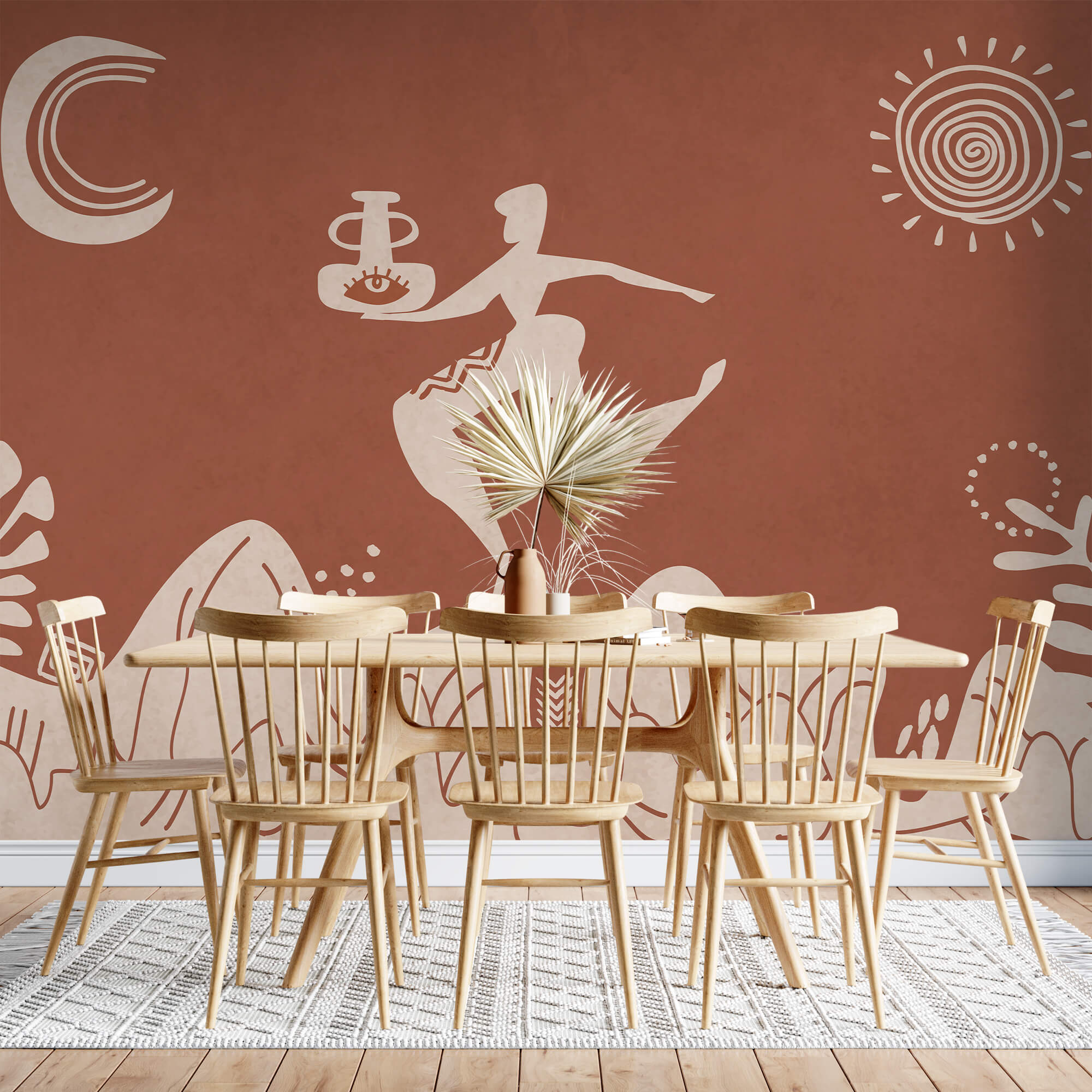 Dessin d'un homme tenant un pot et d'un pot sur une montagne