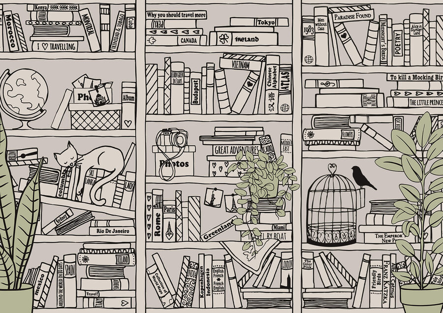 Papier peint avec des livres sur des étagères