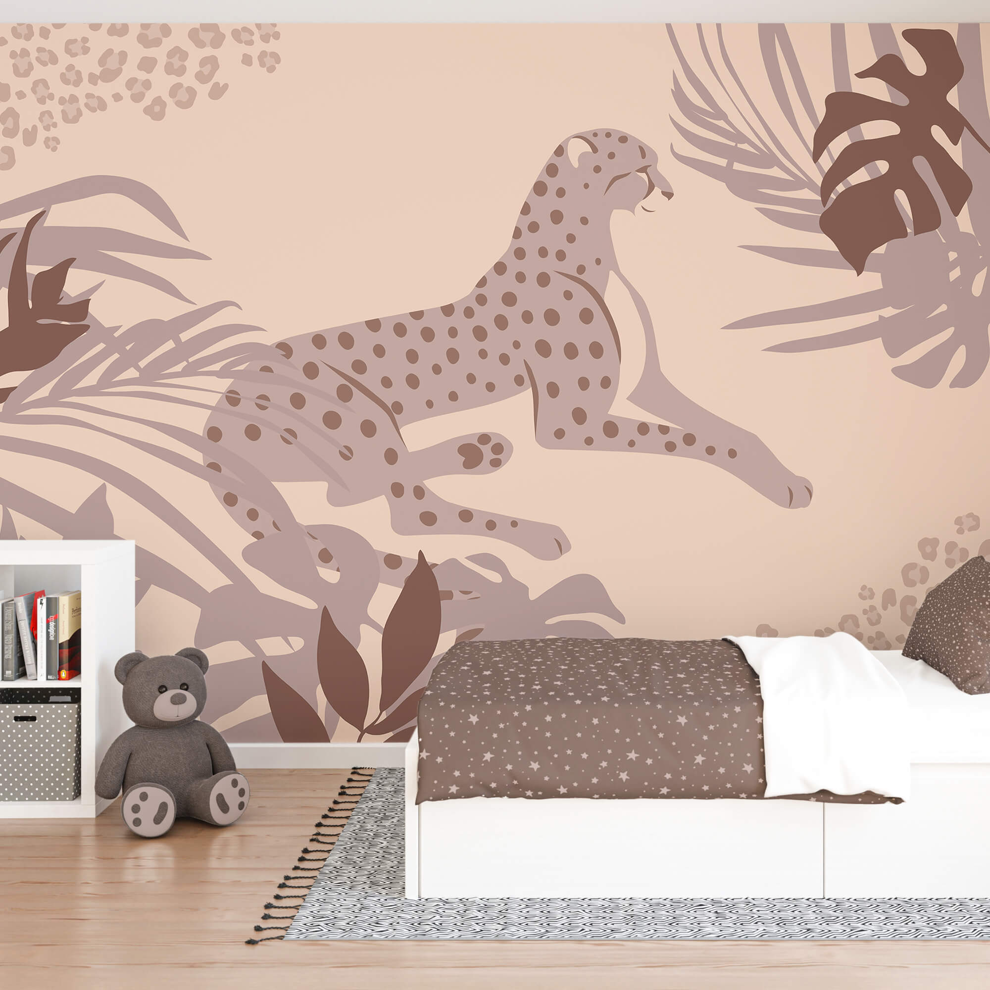 Guépard couché avec des plantes