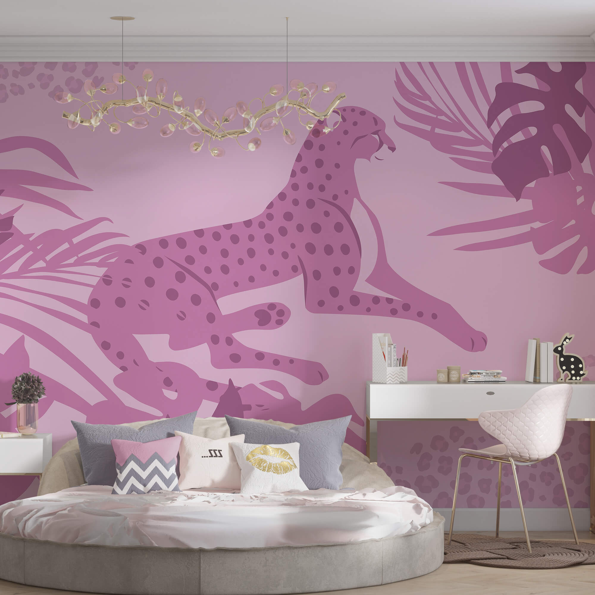 Guépard violet avec des taches roses