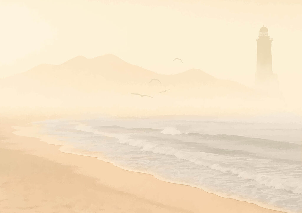 Beach with waves and birds