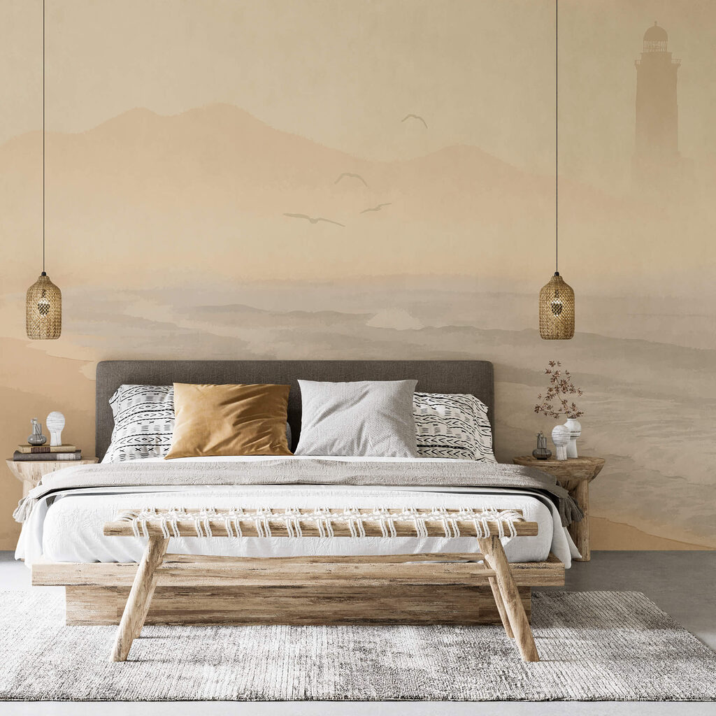 Plage avec vagues et oiseaux