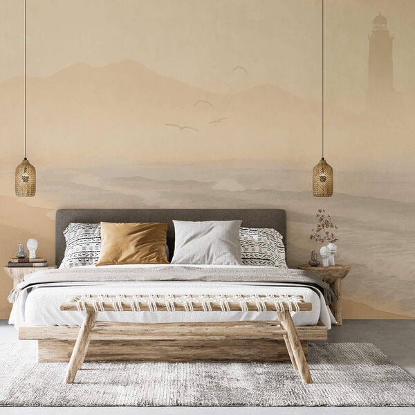 Plage avec vagues et oiseaux