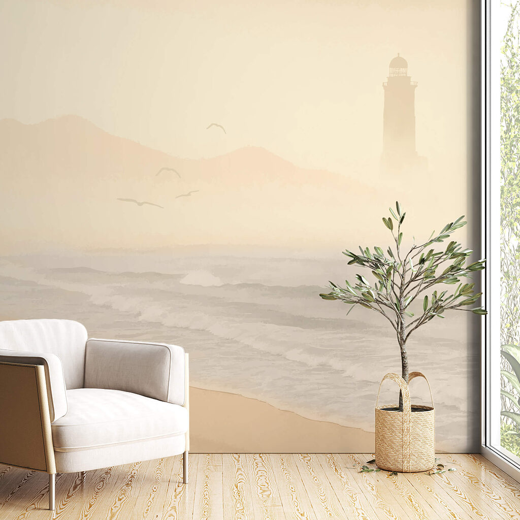 Plage avec vagues et oiseaux