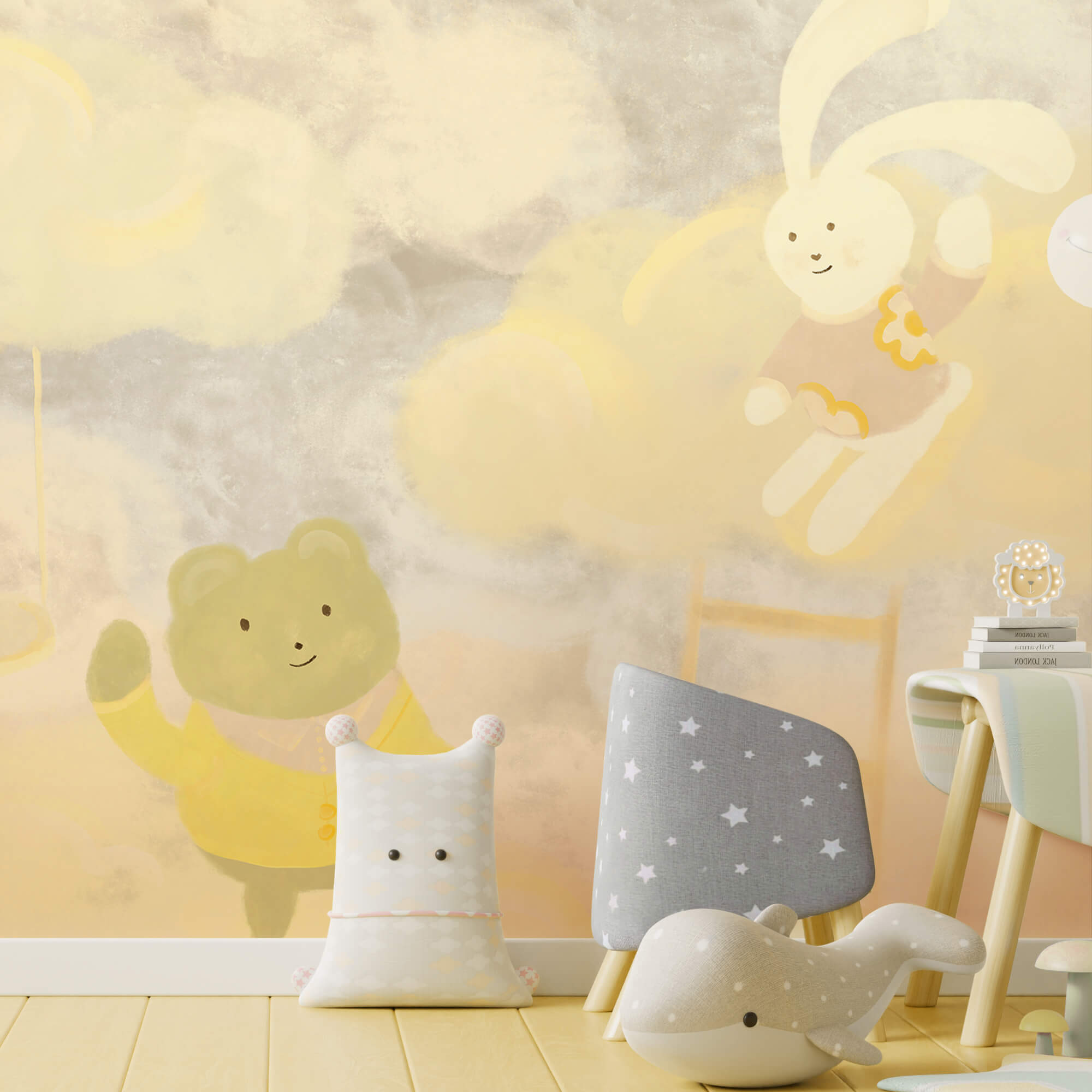 Ours et lapin de dessin animé dans les nuages Ours et lapin de dessin animé dans les nuages