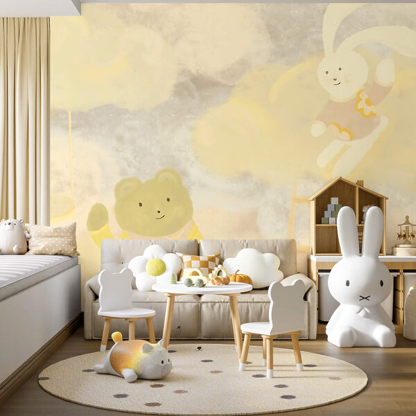 Ours et lapin de dessin animé dans les nuages Ours et lapin de dessin animé dans les nuages